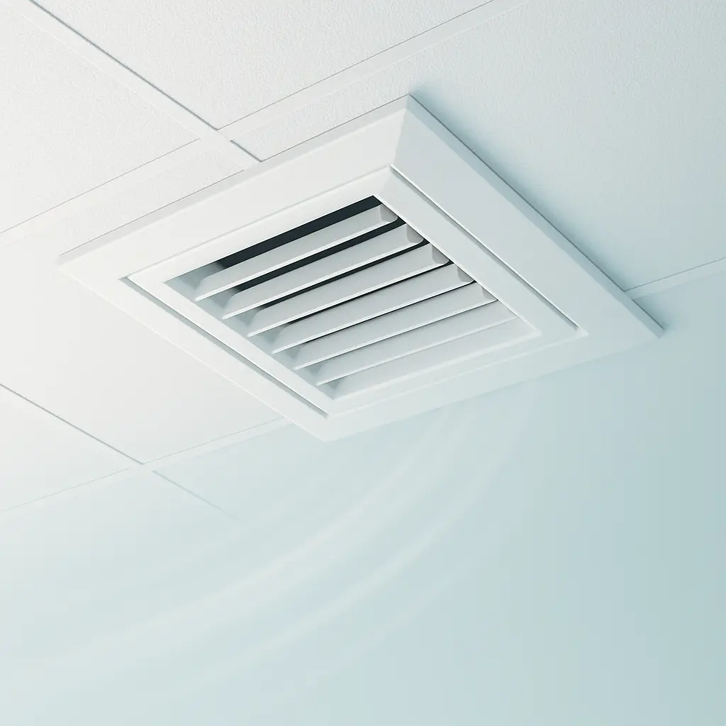 Clean HVAC vent and dust‑free ceiling